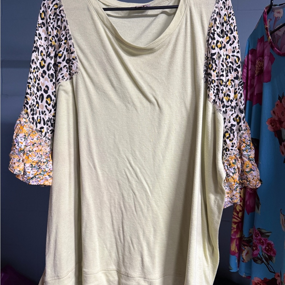 Women's Yellow Top with Patterned Sleeves